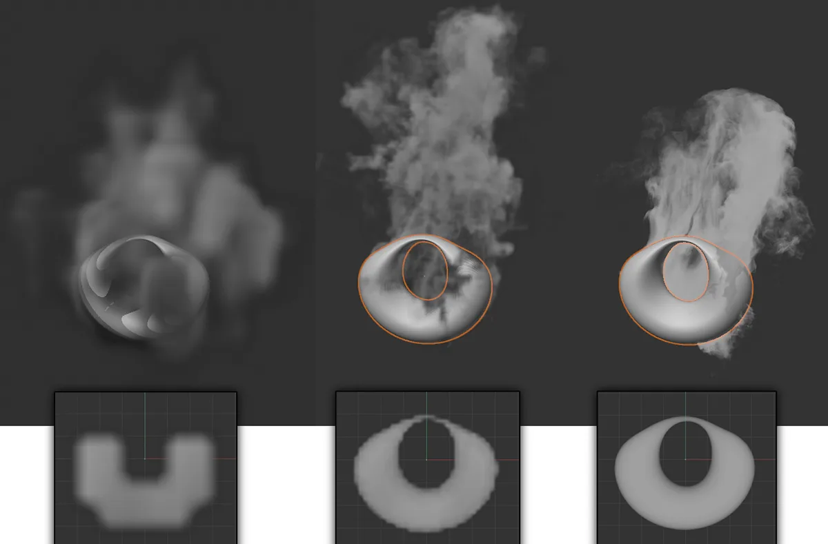 Сравнение детализации Pyro при разных Voxel Size