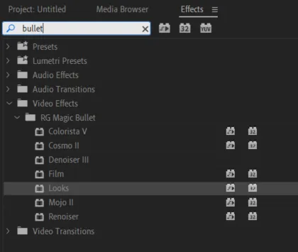 Эффект Magic Bullet Looks в панели Effects Adobe Premiere Pro