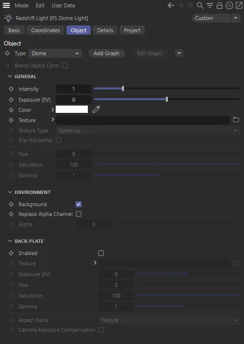 Параметры Redshift Dome Light в Cinema 4D