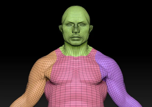 Цветные Polygroups на модели персонажа ZBrush
