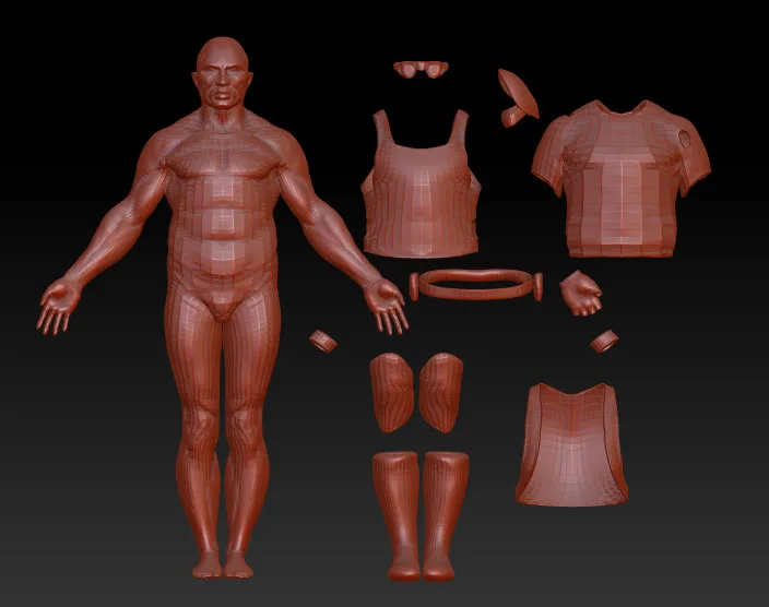 Персонаж ZBrush, разделённый на отдельные SubTools